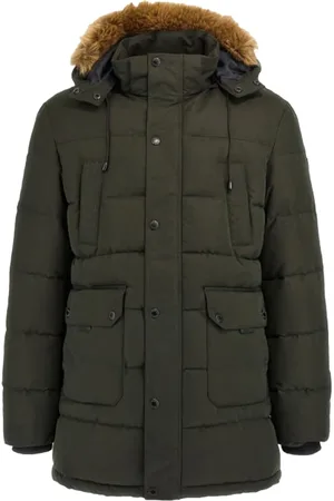 Guess Jakke, Herre, Grøn, L, Faux Fur, Faux Fur Hætte Puffer Jakke