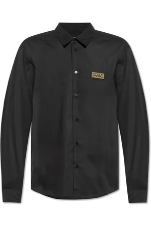 VERSACE Skjorte, Herre, Sort, L, Bomuld, Skjorte med logoapplikation