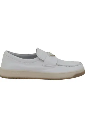 Prada Sko, Herre, Hvid, 40 EU, Læder, Klassiske Lder Loafers med Logo