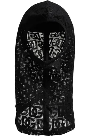 Dolce & Gabbana Tilbehør, Herre, Sort, ONE SIZE, Bomuld, Sort Logo Mesh Ski Maske Balaclava