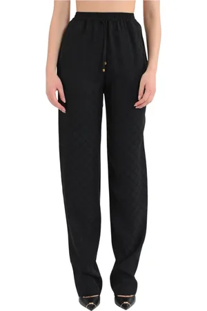 Elisabetta Franchi Bukser, Dame, Sort, XL, Satin, Satin Jacquard Bukser med Elastisk Talje