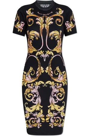 VERSACE Kjole, Dame, Sort, 2XS, Bomuld, Kjole med Barocco print