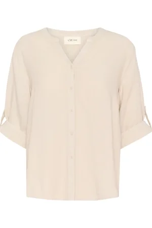 Cream Bluser & Skjorter, Dame, , 2XL, Uld, Stilfuld Skjortebluse Crventa Crispy Sand