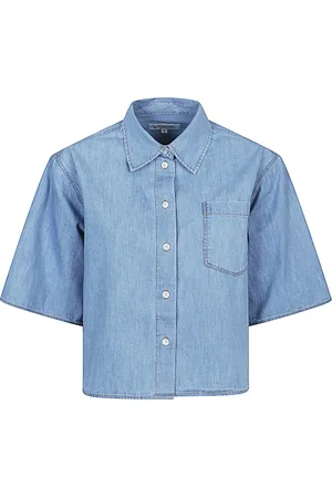 SOSUE Bluser & Skjorter, Dame, Blå, XS, Denim, Blå denimbluse med brystlomme