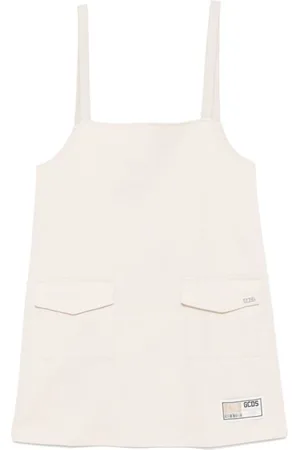 GCDS Kjole, Dame, Hvid, M, Bomuld, Beige Gabardine Ærmeløs Kjole