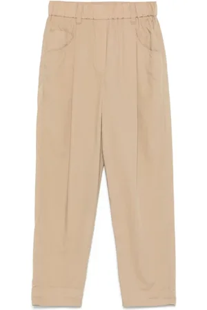 Brunello Cucinelli Bukser, Dame, Brun, S, Bomuld, Brun Elastisk Talje Bukser