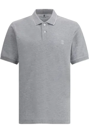 Brunello Cucinelli Top, Herre, Grå, XL, Bomuld, Kontrast Piping Bomuldspolo