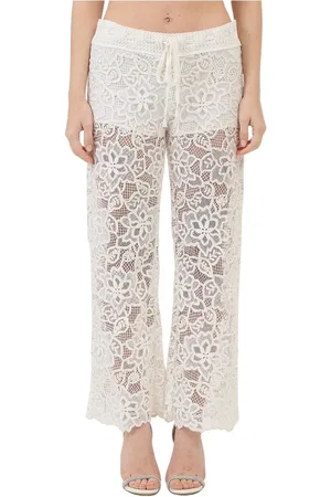 ERMANNO SCERVINO Bukser, Dame, Hvid, XS, Bomuld, Blonde Bukser Blød Talje Snøring Hvid