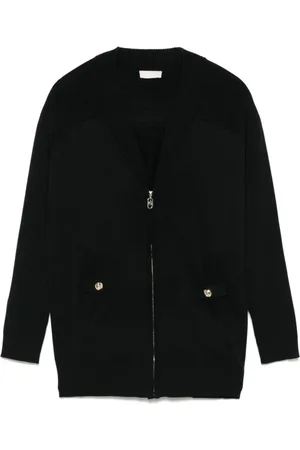 Liu Jo Strik, Dame, Sort, M, Sort V-hals Sweater med Lynlås