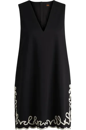 HUGO BOSS Kjole, Dame, Sort, 2XL, Bomuld, Bomuldskjole med kontrastbroderi