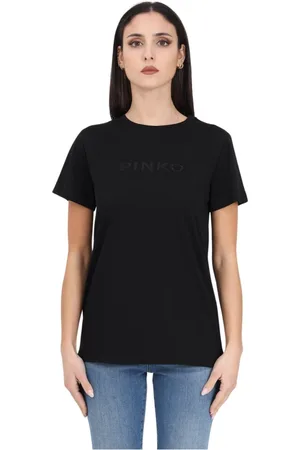 Pinko Top, Dame, Sort, XS, Bomuld, Broderet Logo Kortærmet T-Shirt