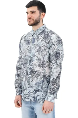 Roberto Cavalli Skjorte, Herre, Flerfarvet, M, Tropisk Print Langærmet Skjorte