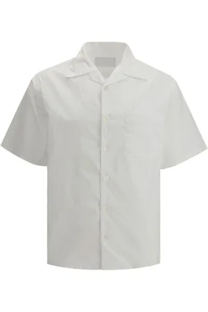 Prada Skjorte, Herre, Hvid, L, Bomuld, Cuban Collar Stribet Bomuldsskjorte