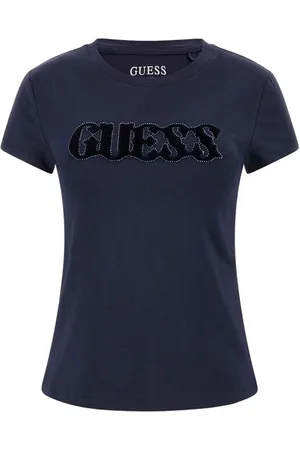 Guess Top, Dame, Blå, S, Bomuld, Blå Bomulds T-shirt Almindelig Pasform Kort Ærme