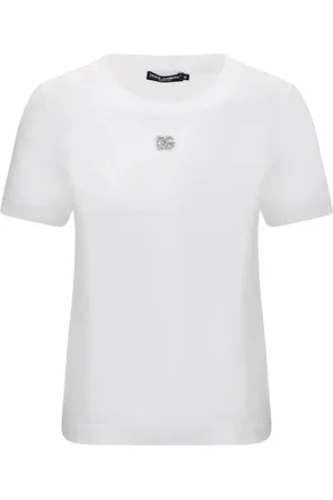 Dolce & Gabbana Top, Dame, Hvid, S, Bomuld, Monogram Plaque Bomuld T-shirt