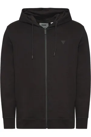 Guess Sweathshirts & Hoodies, Herre, Sort, XL, Bomuld, Hættetrøje med lynlås - Sort