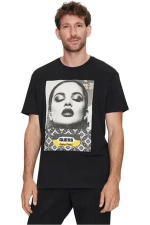Guess Top, Herre, Sort, XL, Bomuld, Bomulds T-shirt med fotoprint