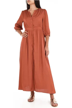 See u soon Kjole, Dame, Brun, S, Satin, Satin Lang Kjole - Orange Stil