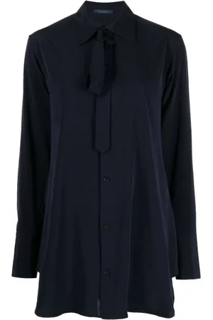 YOHJI YAMAMOTO Bluser & Skjorter, Dame, Blå, L, Polyester, Blå Blonder Bluse