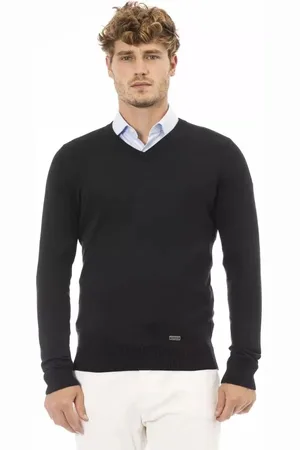 BALDININI Strik, Herre, Sort, XL, Elegant V-hals sweater