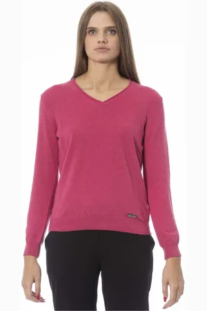 BALDININI Strik, Dame, Lyserød, S, Fuchsia V-Hals Ribstrikket Sweater