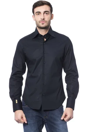 BILLIONAIRE Skjorte, Herre, Blå, 2XL, Monogram Broderet Skjorte med Tilpassede Knapper