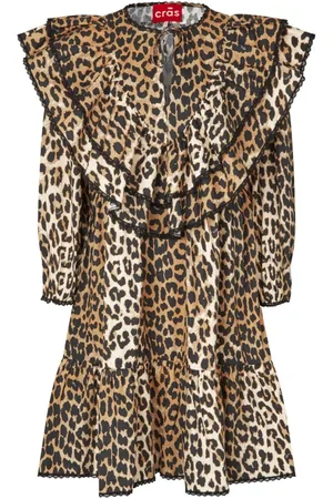 Crās Kjole, Dame, Brun, S, Bomuld, Voluminøs Ruffle Kjole Urban Leo