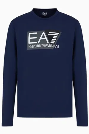 EA7 Top, Herre, Blå, M, Bomuld, Langærmet Regular Fit T-shirt