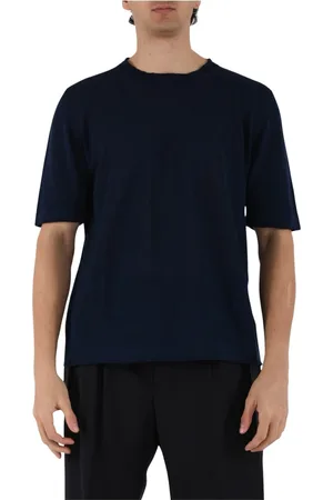 Mauro Grifoni Top, Herre, Blå, L, Linned, Linned Ribstrikket Crew Neck T-shirt