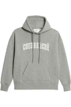 Ami Sweathshirts & Hoodies, Herre, Grå, 2XL, Bomuld, Broderet hættetrøje med slogan