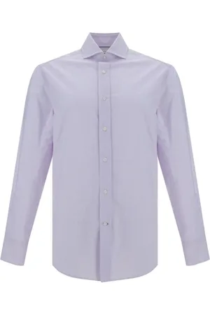 Brunello Cucinelli Skjorte, Herre, Lilla, XL, Bomuld, Stribet Bomuldsskjorte