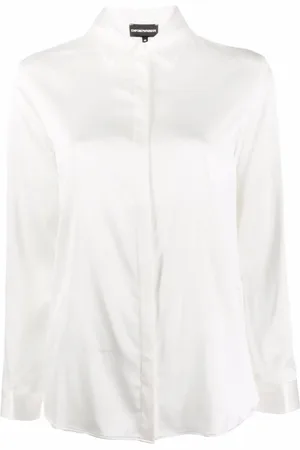 Emporio Armani Bluser & Skjorter, Dame, Hvid, S, Hvid silkeblandings langærmet skjorte