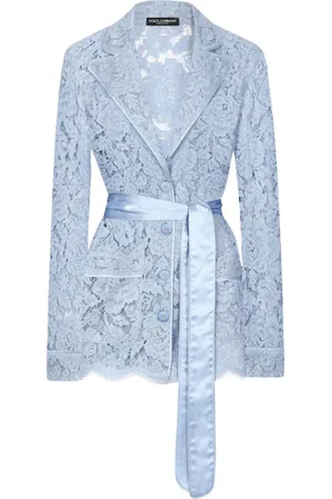 Dolce & Gabbana Jakke, Dame, Blå, XS, Klar Blå Blomstret Blonder Jakke