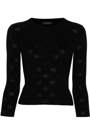 Balenciaga Strik, Dame, Sort, L, Uld, Sort Åbenstrikket Uld Sweater Top