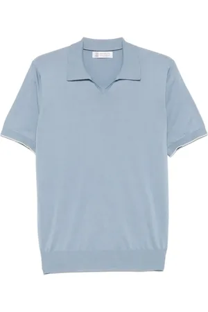 Brunello Cucinelli Top, Herre, Blå, L, Bomuld, Lysblå Bomuld Polo Skjorte