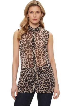 Guess Bluser & Skjorter, Dame, Flerfarvet, L, Polyester, Leopard Ærmeløs Bluse