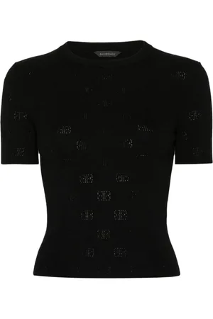 Balenciaga Strik, Dame, Sort, M, Uld, Sort Åbenstrikket Uldtop Sweaters
