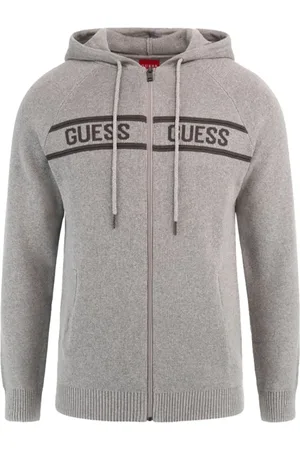 Guess Sweathshirts & Hoodies, Herre, Grå, S, Bomuld, Hættetrøje med lynlås