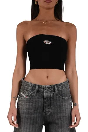 Diesel Top, Dame, Sort, XS, Bomuld, Ribtop med Oval D metalplade