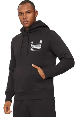 Calvin Klein Sweathshirts & Hoodies, Herre, Sort, S, Bomuld, Logo Print Hoodie