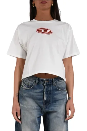 Diesel Top, Dame, Hvid, XS, Bomuld, Bomuld Cropped T-Shirt