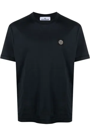 Stone Island Top, Herre, Blå, XL, Bomuld, Blå Slim Fit T-shirt med Logo