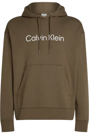 Calvin Klein Sweathshirts & Hoodies, Herre, Brun, S, Bomuld, Logo Bomulds Hættetrøje