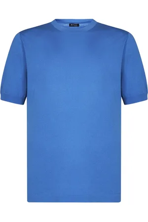 Kiton Top, Herre, Blå, L, Bomuld, Blå bomulds T-shirt med rund hals, Made in Italy