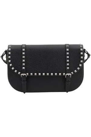 VALENTINO GARAVANI Taske, Herre, Sort, ONE SIZE, Uld, Studded Læder Messenger Skuldertaske
