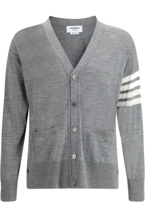 Thom Browne Strik, Herre, Grå, M, Uld, Stribede Manchetter Uld Cardigan