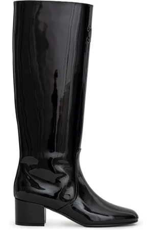 Céline Sko, Dame, Sort, 38 EU, Læder, Sort Patent Ridestøvler med Triomphe