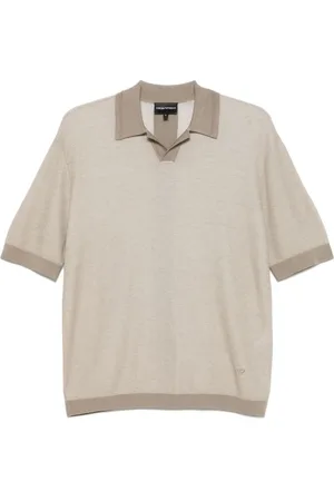 Emporio Armani Top, Herre, , L, Taupe Polo Shirt med Ribbed Trim