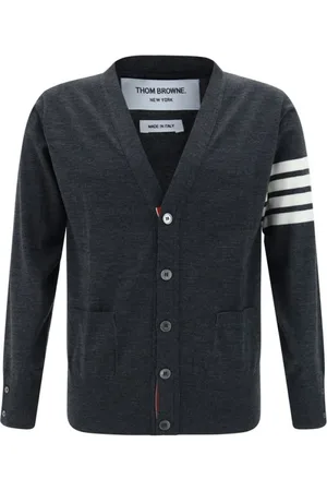 Thom Browne Strik, Herre, Sort, L, Uld, Stribede Manchetter Uld Cardigan