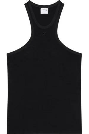Courrèges Top, Herre, Sort, S, Sort Logo Patch Halterneck Racerback Top